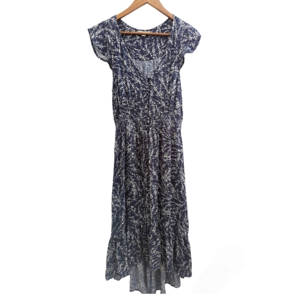 Lucky Brand Navy Blue The Felice Floral High Low Rayon Maxi/Midi Dress